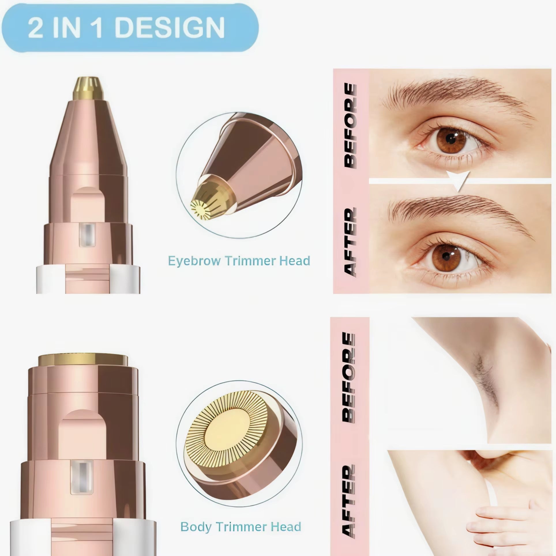 Eyebrow Razor,Facial Hair Removal for Women, (USB Rechargeable), 2 in 1 Eyebrow Trimmer and 100% Painless Hair Remover with Ligh